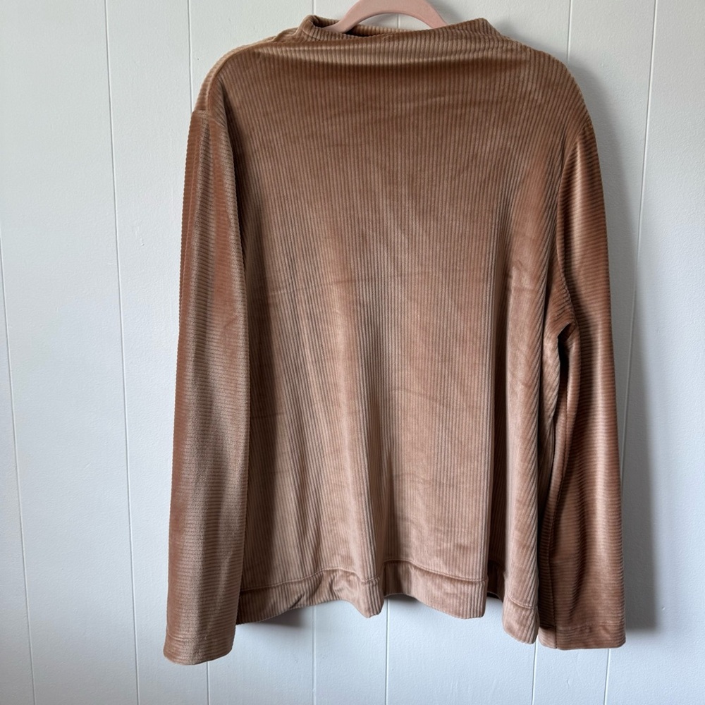 LANE BRYANT Camel Velour Mock Neck Long Sleeve